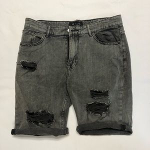 GRAY RIPPED JEAN SHORTS